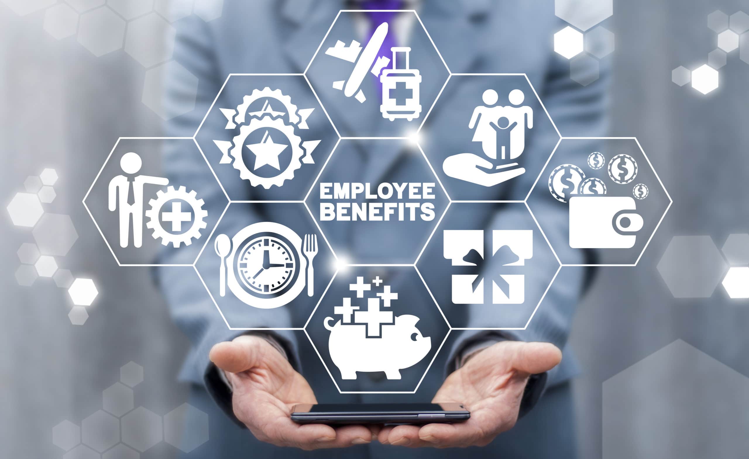 A graphic showing a grid of employee benefits