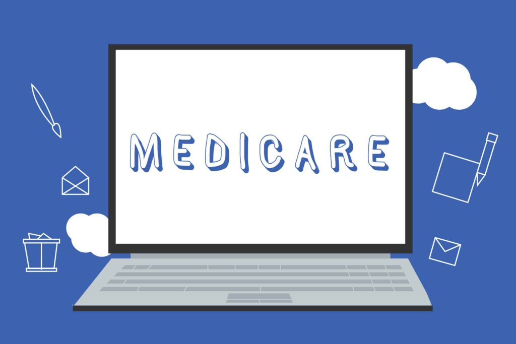 Graphic showing a computer screen with the word Medicare on it